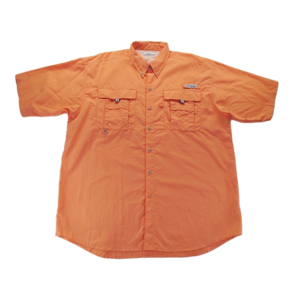 Columbia PFG Fishing Shirt Mens Large Tall Vented Omni-Shade Peach Orange